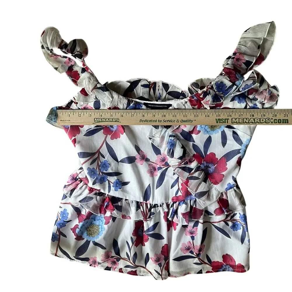 French Connection Aden Bai Lurex Frill‎ Ruffle Cami Top Women's 8 Floral Sparkle